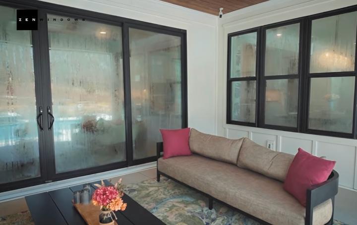 Foggy outdoor windows and sliding glass doors