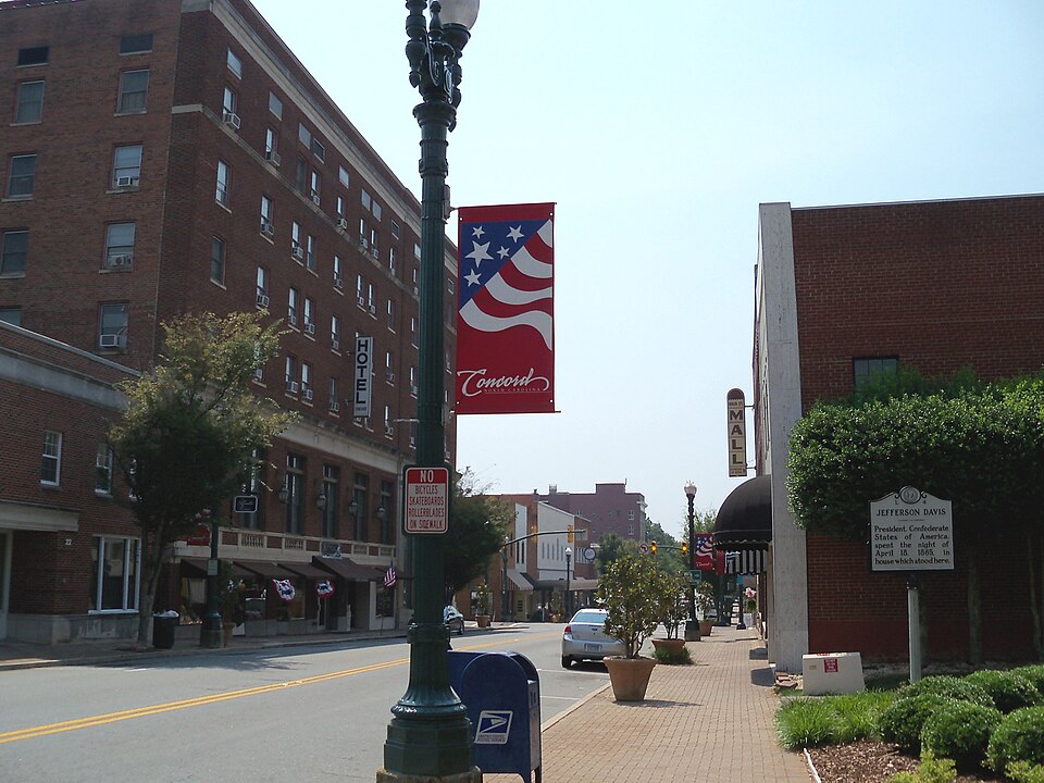 An image of historic downtown Concord, North Carolina