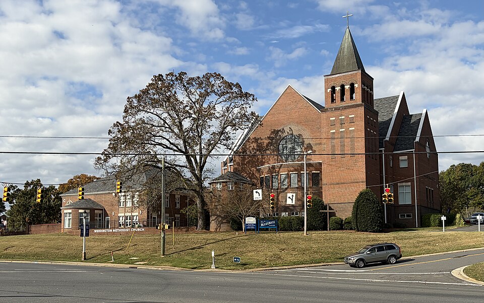 An image of Weddington Methodist church, one of the most recognizable sights in the town.