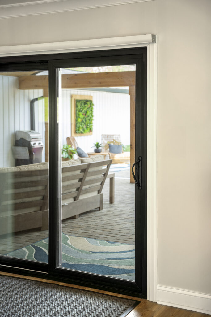 Endure sliding patio door in color matte coal black.