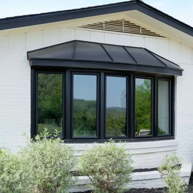 Endure bow window in a textured matte coal black color.