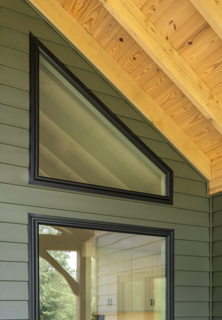Coal black trapezoid shaped window.