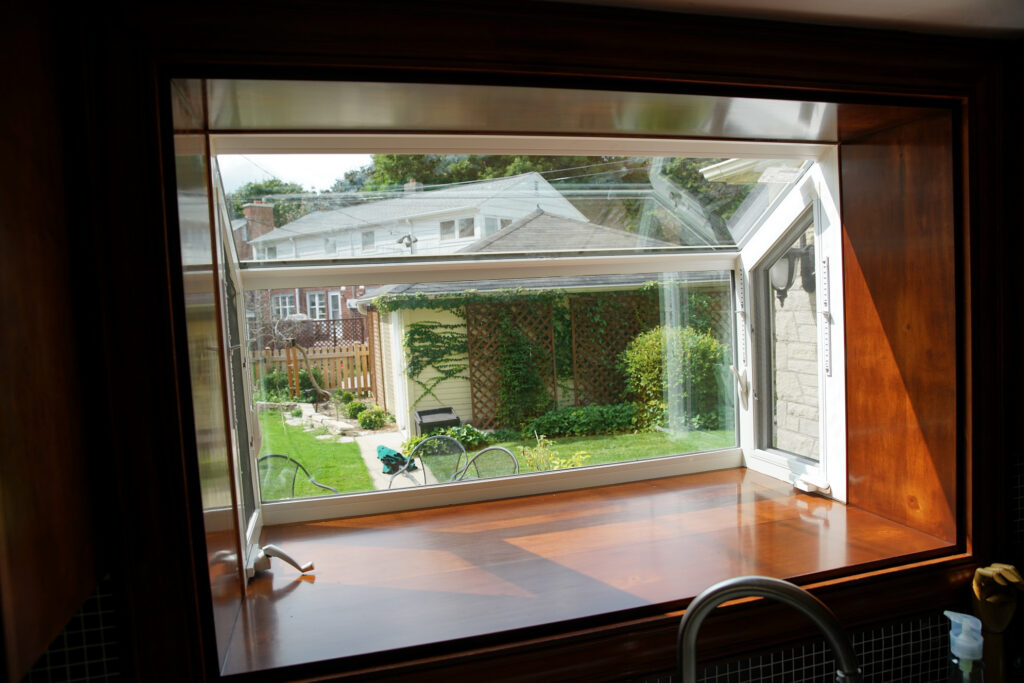 White garden window from the interior.