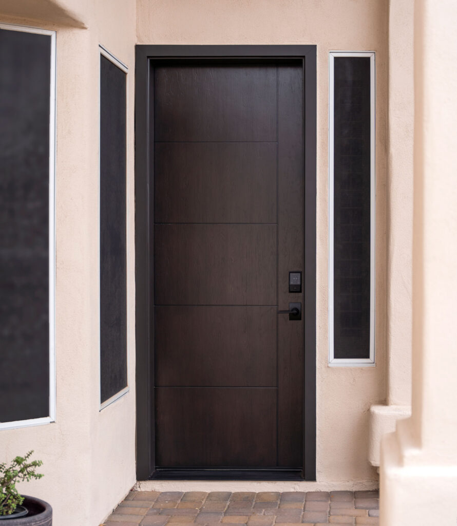 Inscribed entry door in coffee bean.