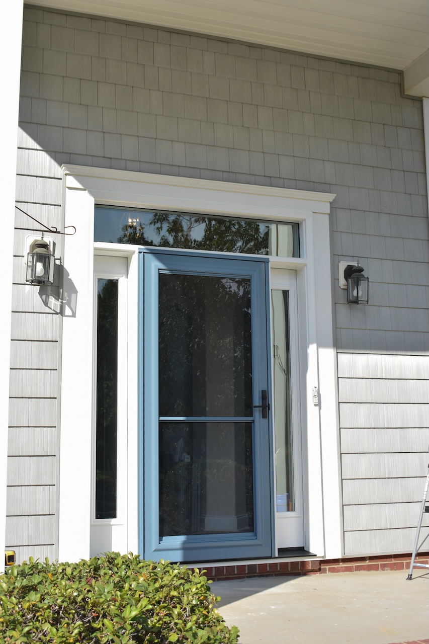 Geneva Blue color-matched storm door.