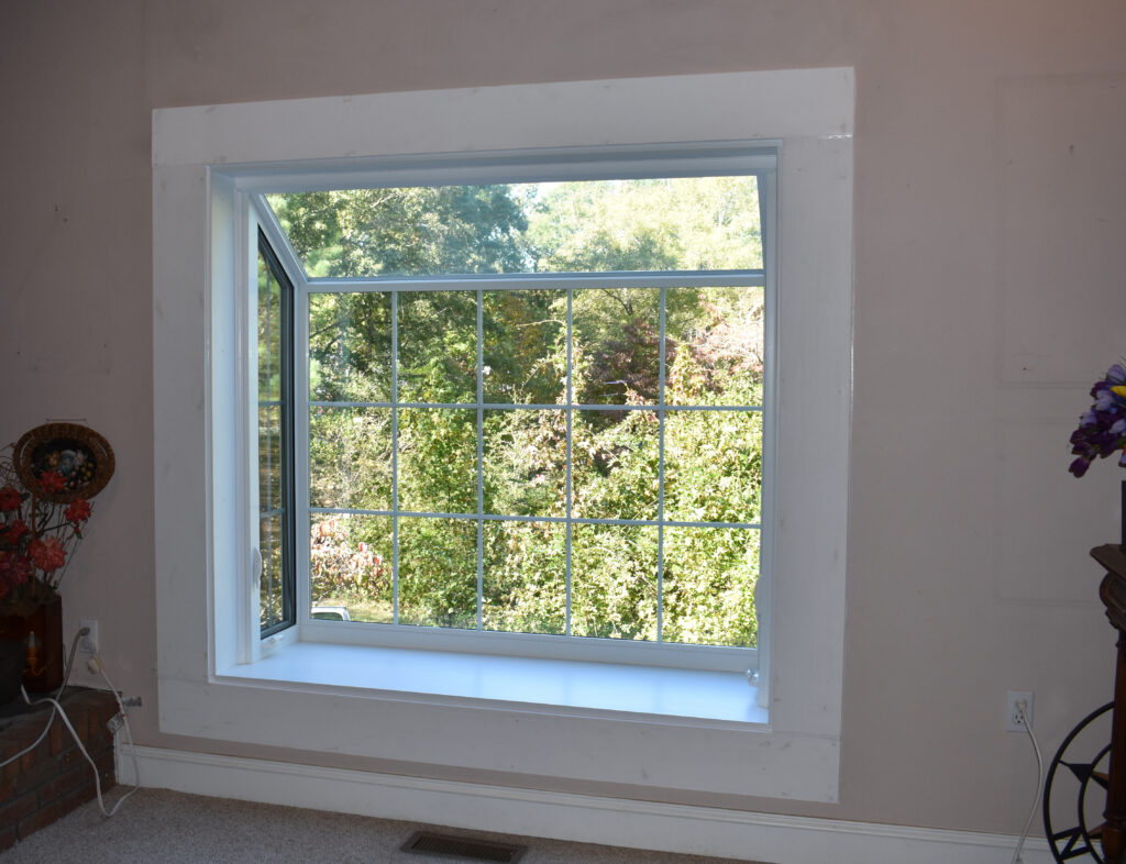 Interior view of garden window with grids.